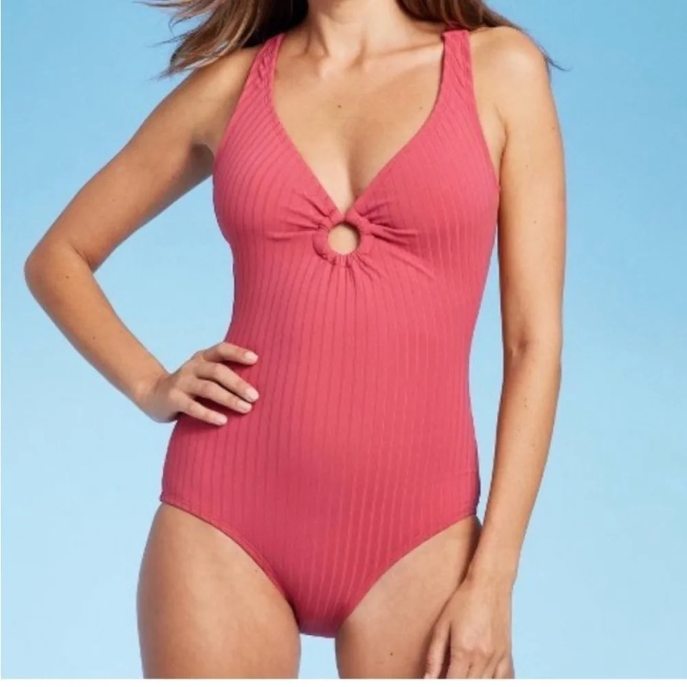 Kona Sol Women's Swimsuit One Piece Wide Ribbed Ring Medium Coverage Size L